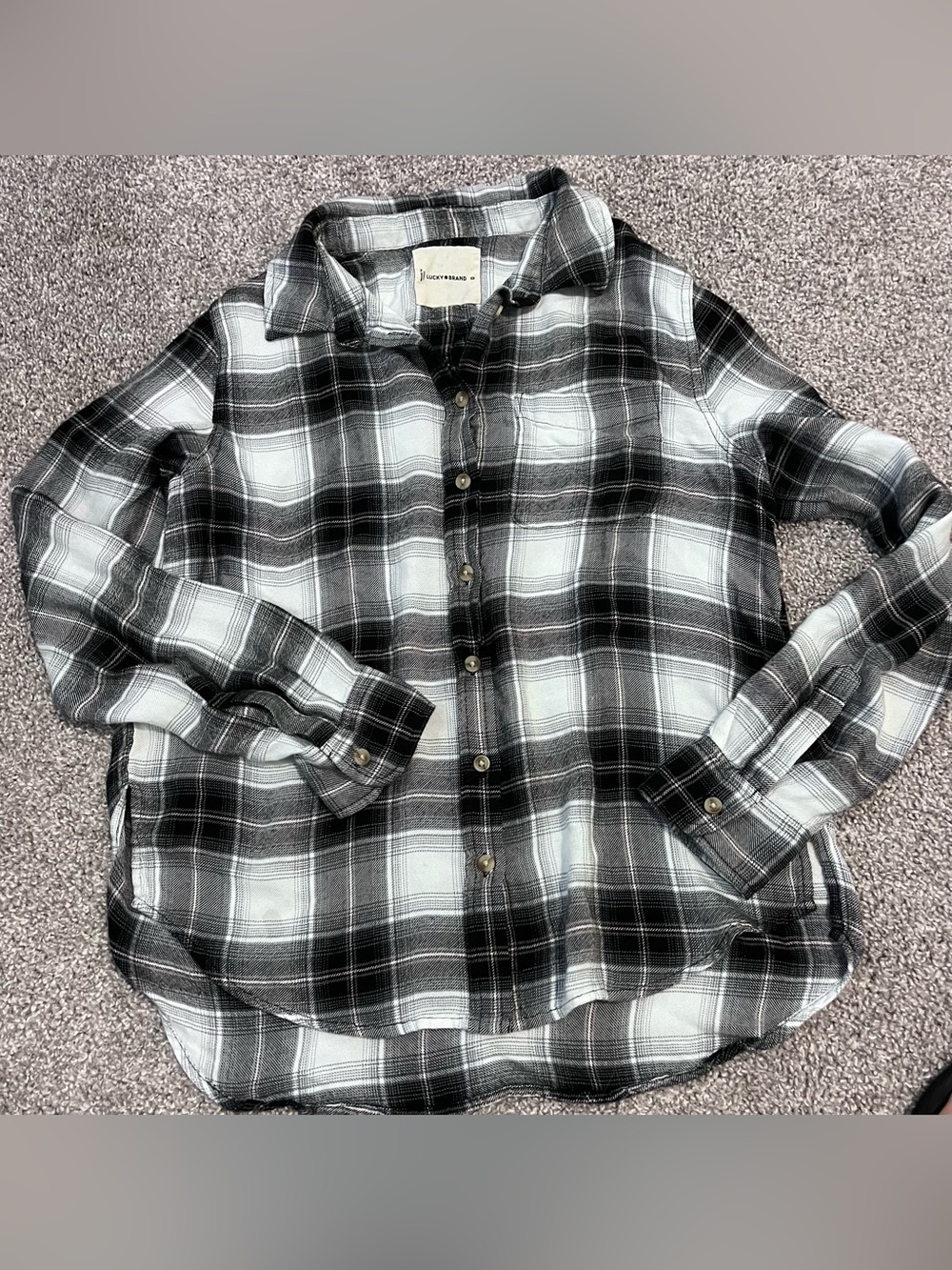 Lucky Brand Black and White Plaid Button-Down Shirt XS